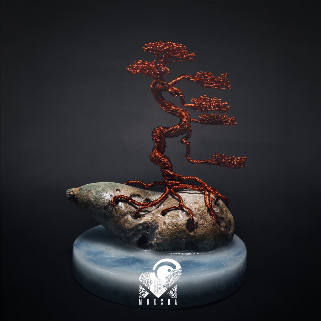 Moksha Bonsai Hoki Mini – Pohon Keberuntungan Handmade dari Kawat Tembaga
