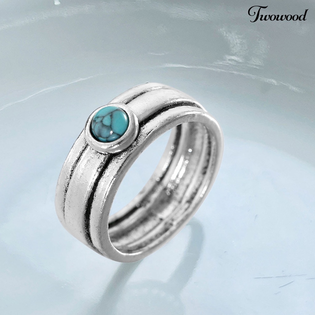 Cincin Turquoise Tiga Lapis Gaya Etnik Vintage Untuk Wanita