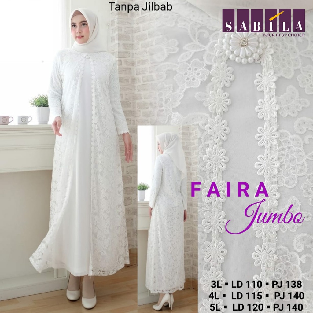 FAIRA JUMBO DRESS GAMIS WANITA MUSLIMAH WARNA PUTIH BERSIH LEBARAN 2022 MOTIF BUNGA TERBARU CANTIK L