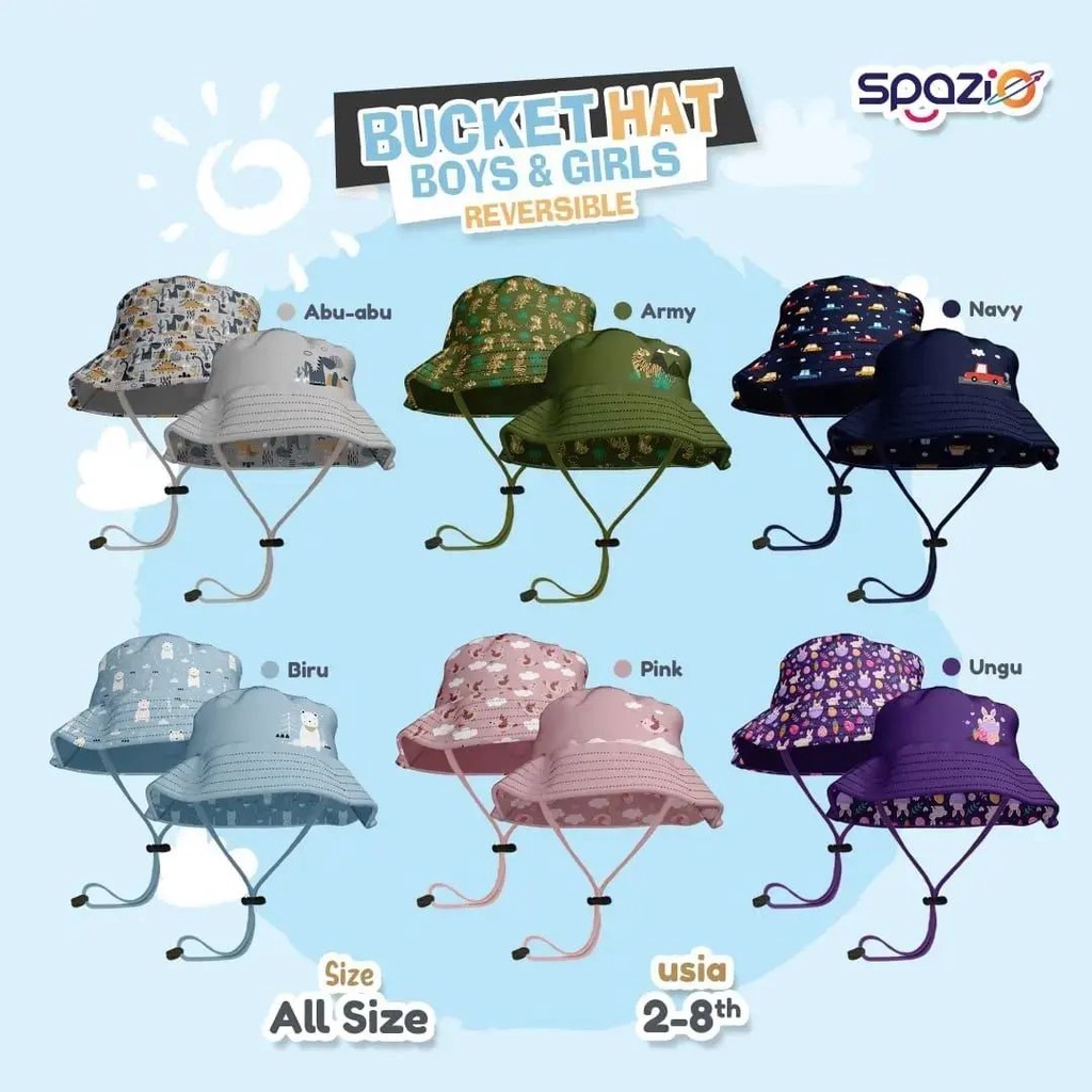 BUCKET HAT SPAZIO l Topi Bucket l Topi Anak l Topi Bucket Bolak Balik
