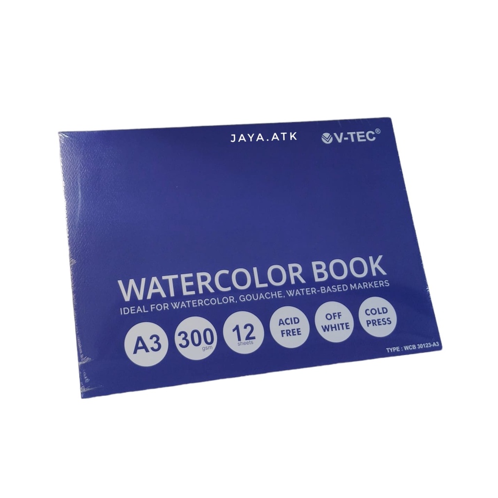 BUKU GAMBAR MEWARNAI A3 WATERCOLOR GOUACHE CAT AIR 300 GR 12 LBR VTEC