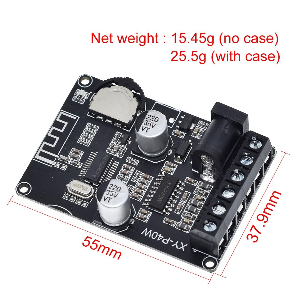 Bluetooth 5.0 stereo audio power amplifier board 40Wx2 Bluetooth receiver DC 12/24V supply XY-P40W