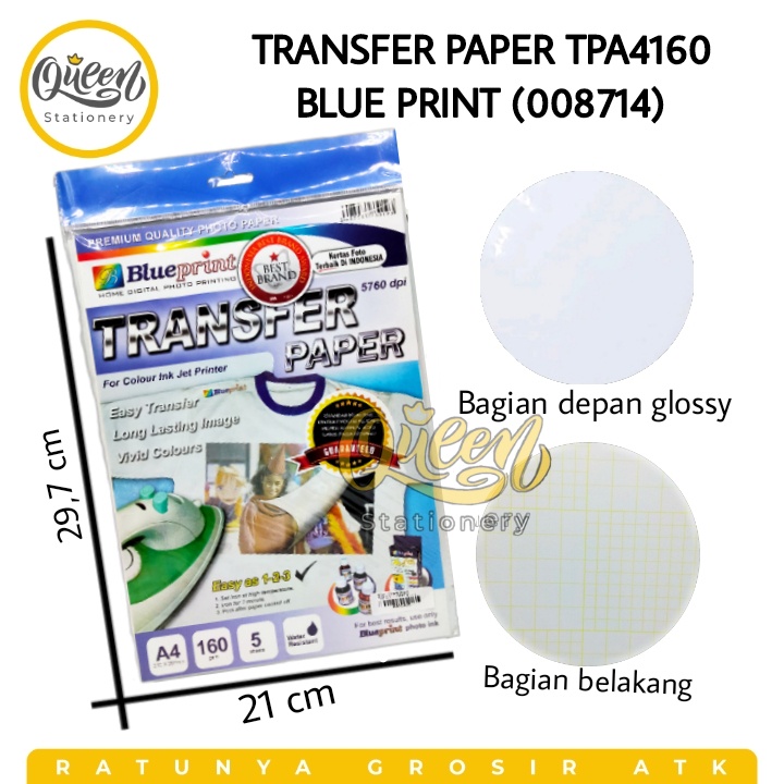 

1 PAK (5 LEMBAR) TRANSFER PAPER TPA4160 BLUE PRINT (008714) - KERTAS SABLON