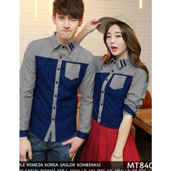 KEMEJA COUPLE/KEMEJA PASANGAN/BAJU COUPLE KOREA HEM SAILOR KOMBINASI - Hitam