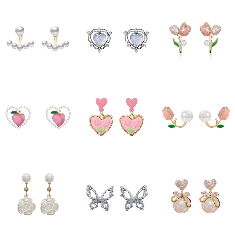 Anting Stud Desain Bunga Tulip Aksen Mutiara Kristal Warna Silver Hypoallergenic Untuk Wanita