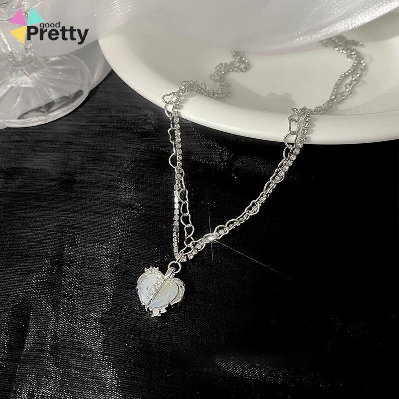 Kalung Rantai Multilayer Liontin Hati Aksen Zircon Untuk Perhiasan Wanita - PD