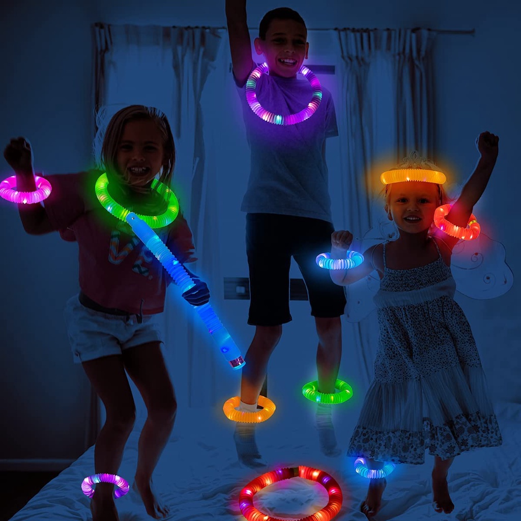 Fidget Toys Lampu Led Selang Lipat Pop Tubes Mainan Anak Viral Pipa Stick Warna Warni Alat Pencahaya Di Konser   | GROSIRXPRESS