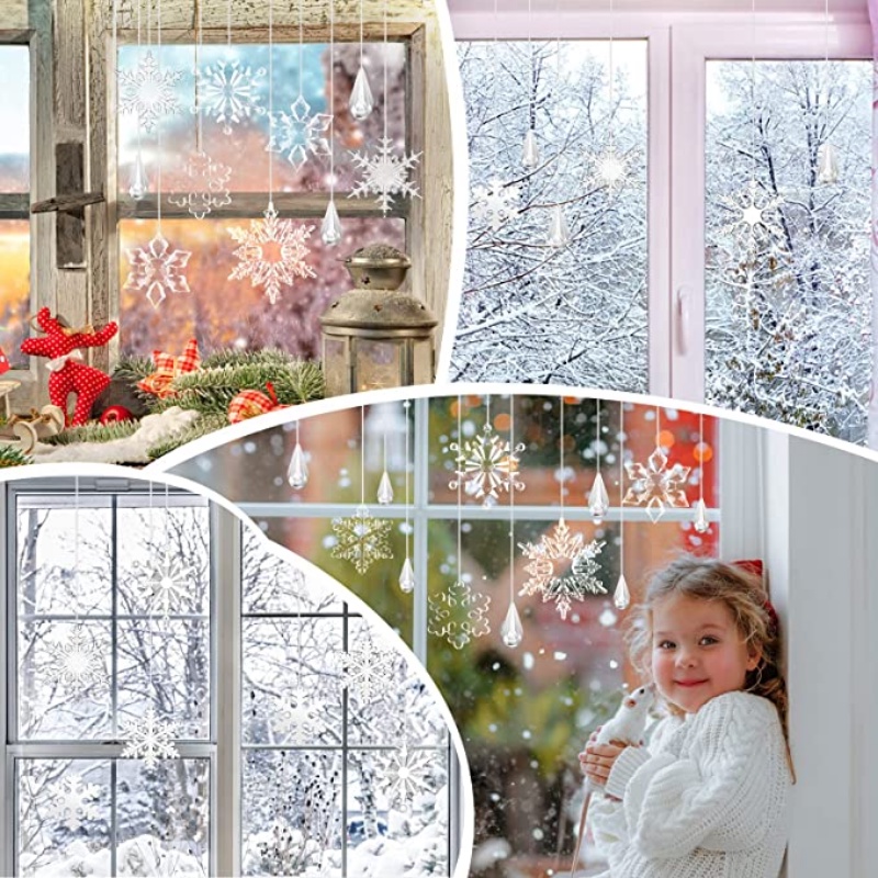 10 Pcs Ornamen Liontin Kristal Snowflake Bahan Akrilik Transparan Untuk Dekorasi Pohon Natal