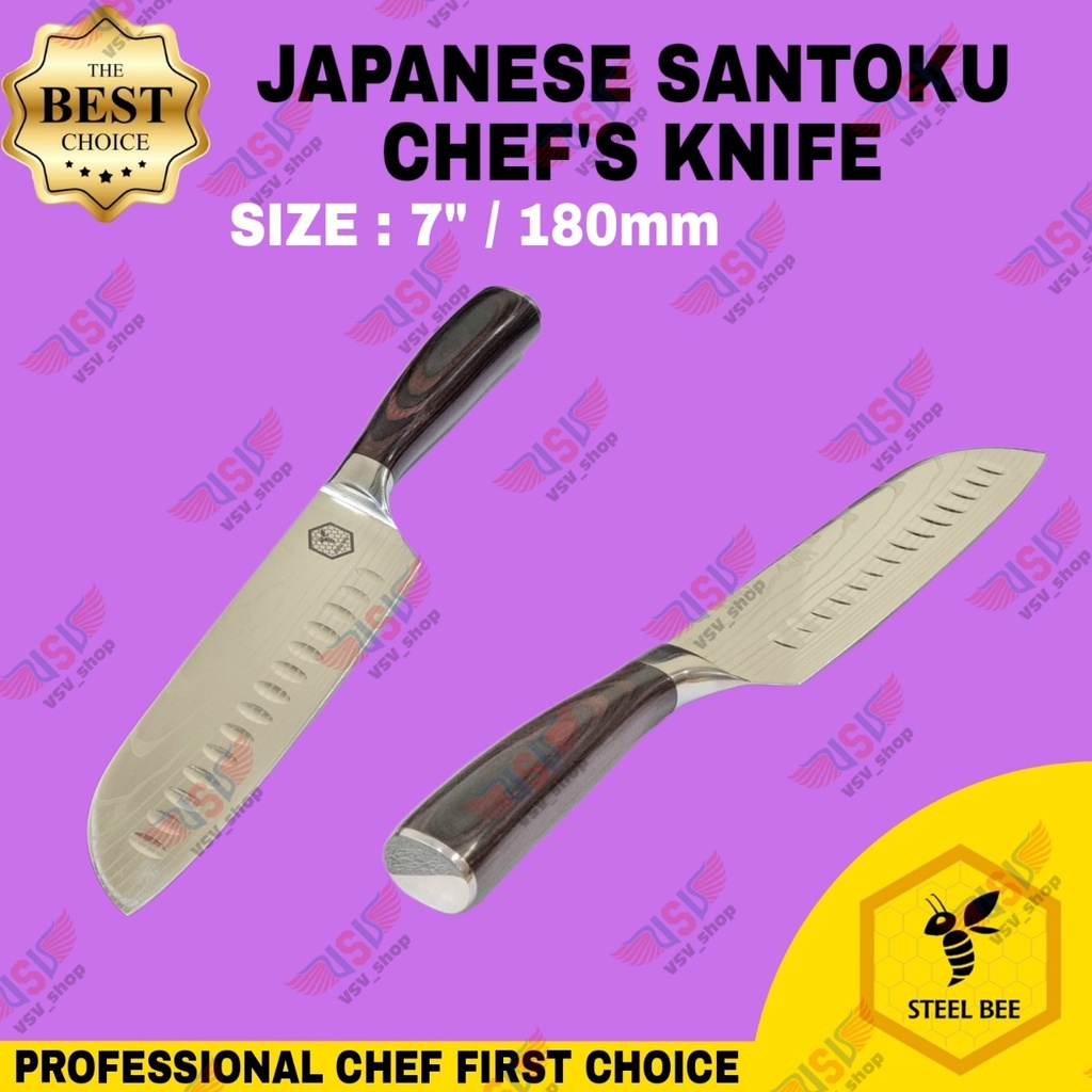 Steel Bee Pisau Dapur Gagang Kayu Premium Chef Knife 7&quot; Tahan Karat