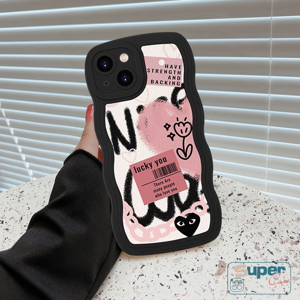 Casing Ponsel Untuk Redmi Note10 10s 11s 9 8 11 Pro Max Plus Redmi 12C 9T 10C 10A 10 9 9A 9C Grafiti Lucu Cinta Hati Bunga Trendi Merek Comme des Garcons Lembut Hitam Gelombang Pinggir Cover