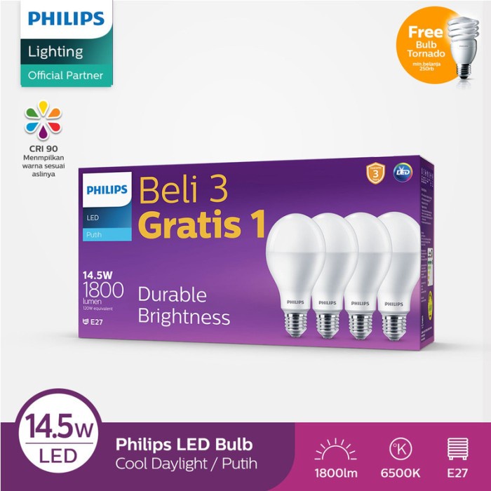 Philips Multipack Ledbulb 14.5-120W E27 6500K 230V Putih