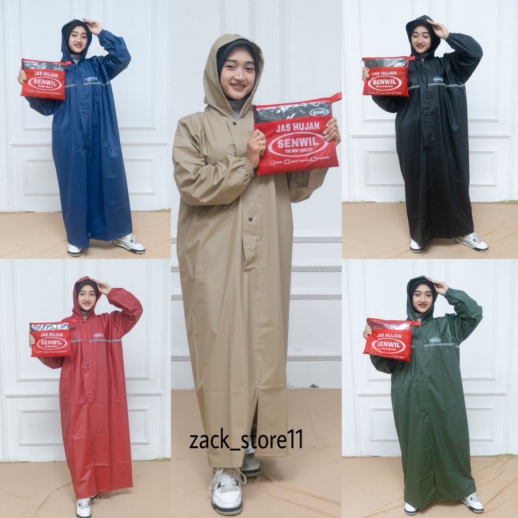 Jas Hujan Wanita Gamis Muslimah Mantel Hijab Syari Raincoat Dewasa Bahan Tebal Senwil