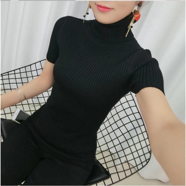 CS022 TURTELNEK RAJUT WANITA TANGAN PENDEK