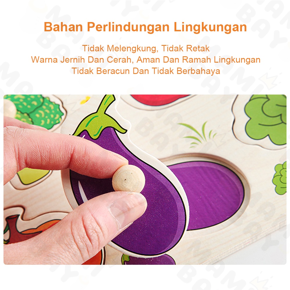 Mamibayi Mainan kayu edukasi anak/Puzzle Kayu Knob/123/ABC/Hewan