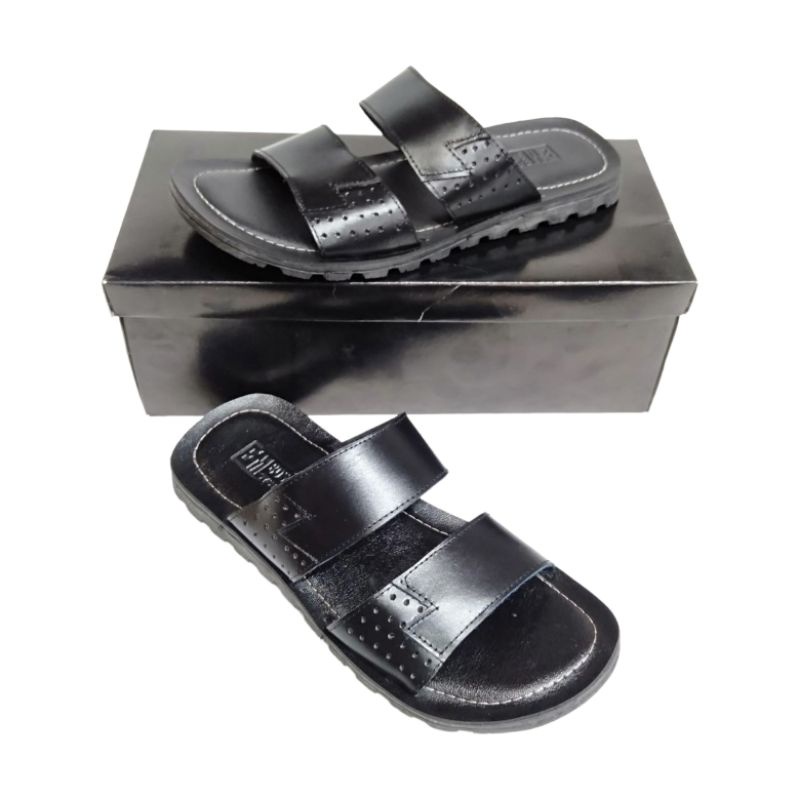 Sandal Slop Cowok Kulit asli Sendal Slide Pria Sol Karet Tidak Licin