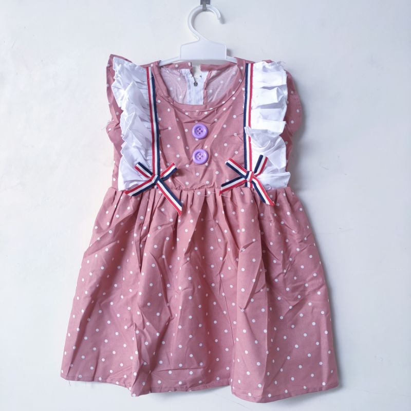 Dress Anak 2 3 Tahun Anak Cewek Perempuan Polka Ruffle viral kekinian terbaru FatonahShop