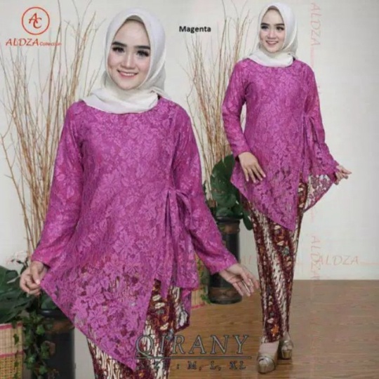 Unik SETELAN KEBAYA BROKAT QIRANY/KEBAYA MODERN/KEBAYA PESTA/REAL PICK - set magenta M Berkualitas