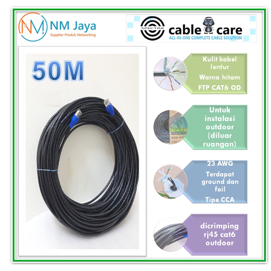 Kabel Lan Ftp Cat 6 Outdoor 50 meter siap pakai sudah dicrimping rj45 cat6 metal