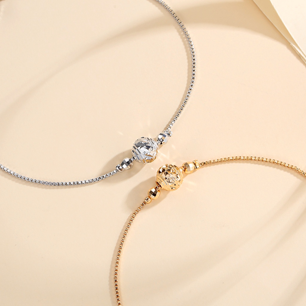 Y885 [COD✔]Gelang Serut Wanita Titanium Bola Lapis Emas/Perak Berlian Gelang Anti Karat