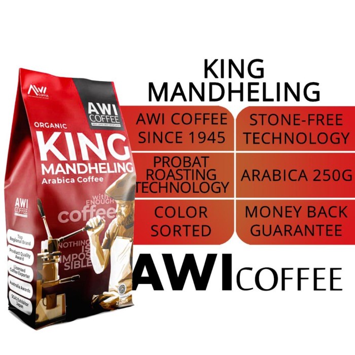 

TERMURAH Awi Coffee King Mandheling 250gr BijiRoasted ArabicaSpecialty Grade /KOPI RUBE/KOPI