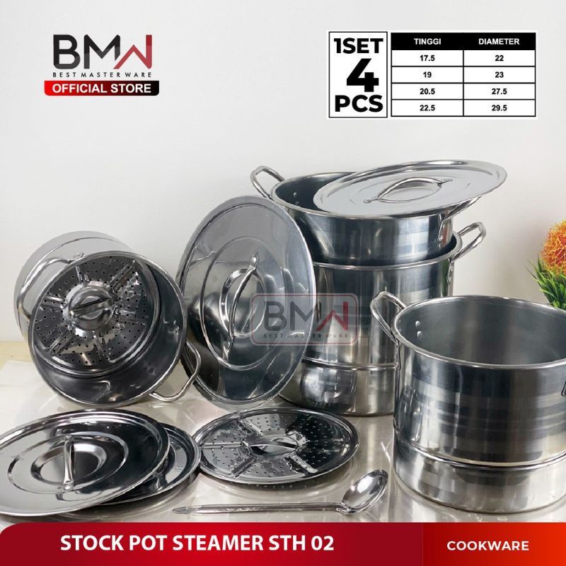 Panci Set BMW Panci Dandang Stainless Stock Pot Steamer
