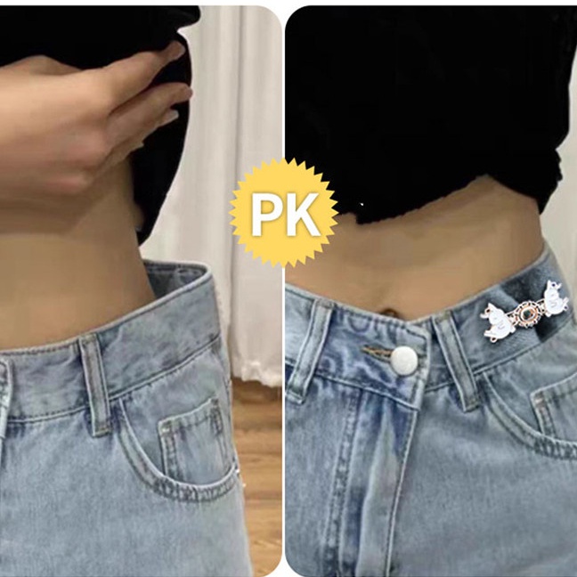 1 Pasang Kancing Metal Bentuk Kelinci Lucu Tanpa Paku Adjustable Invisible DIY Untuk Celana Jeans