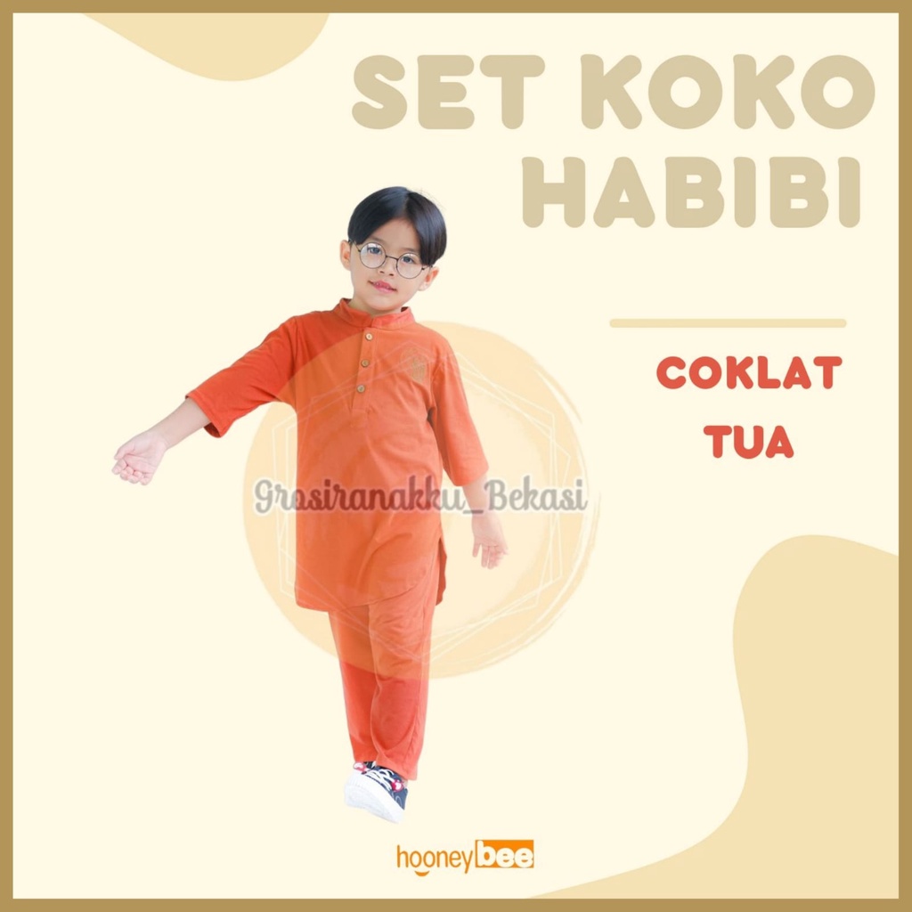 Setelan Koko Anak Habibi Junior Hooneybee Warna Coklat Tua Size 2-10 TAHUN