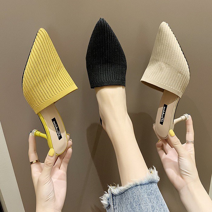 Heels Tumit Tinggi Rajutan heels 3cm, 7cm, slip on [COD] 0067 4031