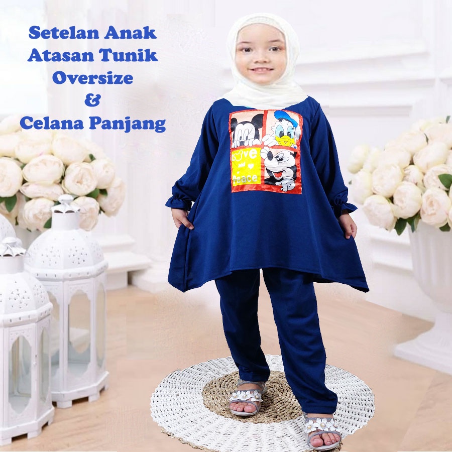 MIKY LOVE PEACE DONALD SETELAN ANAK 2-1tahun ATASAN OVERSIZE TUNIK DAN CELANA PANJANG GL FASHION