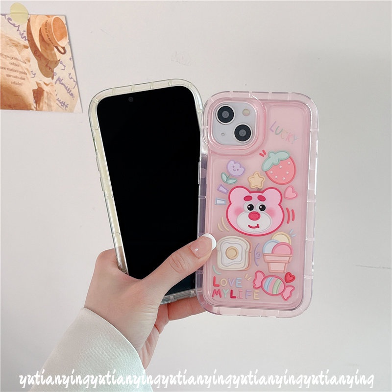 Soft Case TPU Motif Kartun Strawberry Beruang Kirby Untuk iPhone 11 13 12 14 Pro MAX XR 7plus 7 8 6 6S Plus X XS MAX