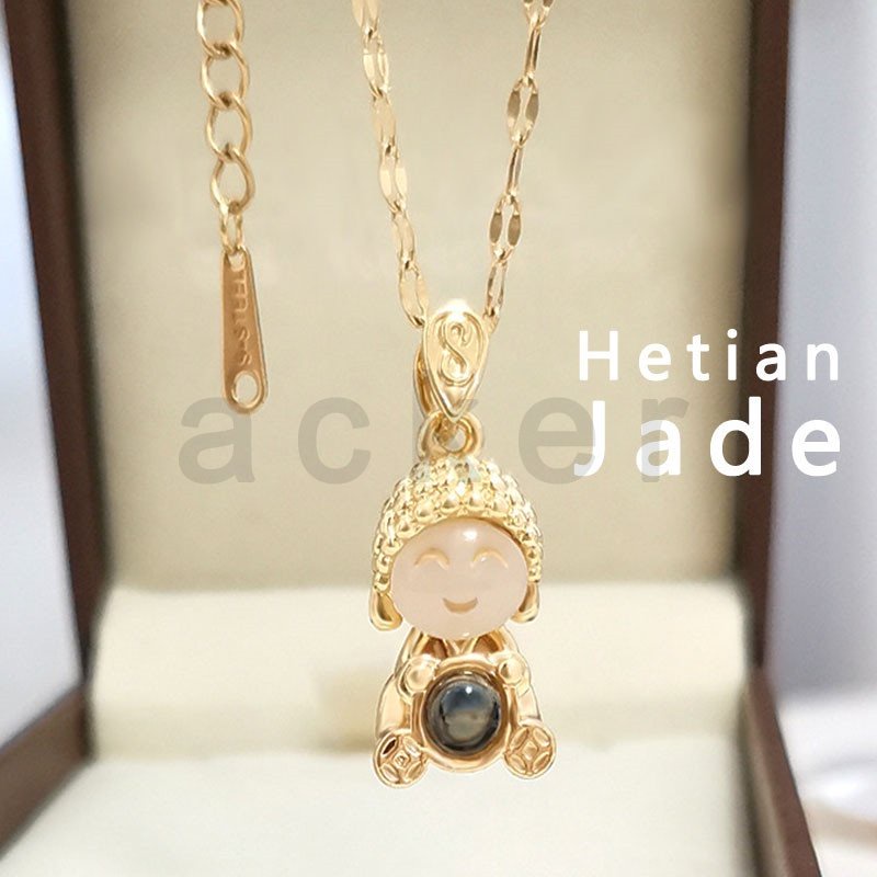 Kalung Liontin Giok Maitreya Buddha Lapis Emas 18K Untuk Wanita