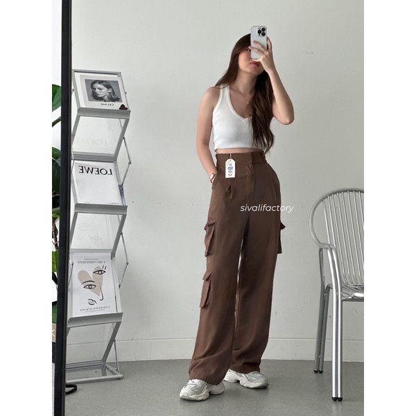 SIVALI Bonnie Cargo Pants - Highwaist Loose Cargo - Celana Kargo Wanita - Baggy Pants