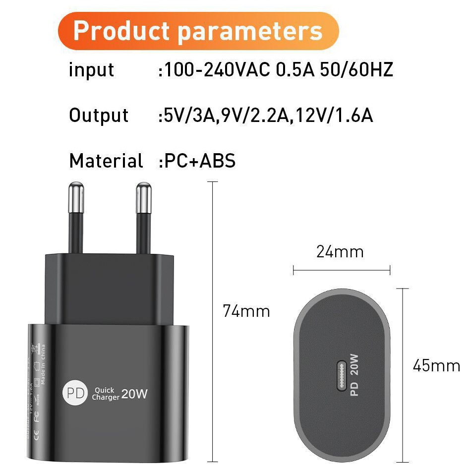 Adapter Charger Dinding PD USB 20W Fast Charging Untuk Iphone / Ipad Air / Android