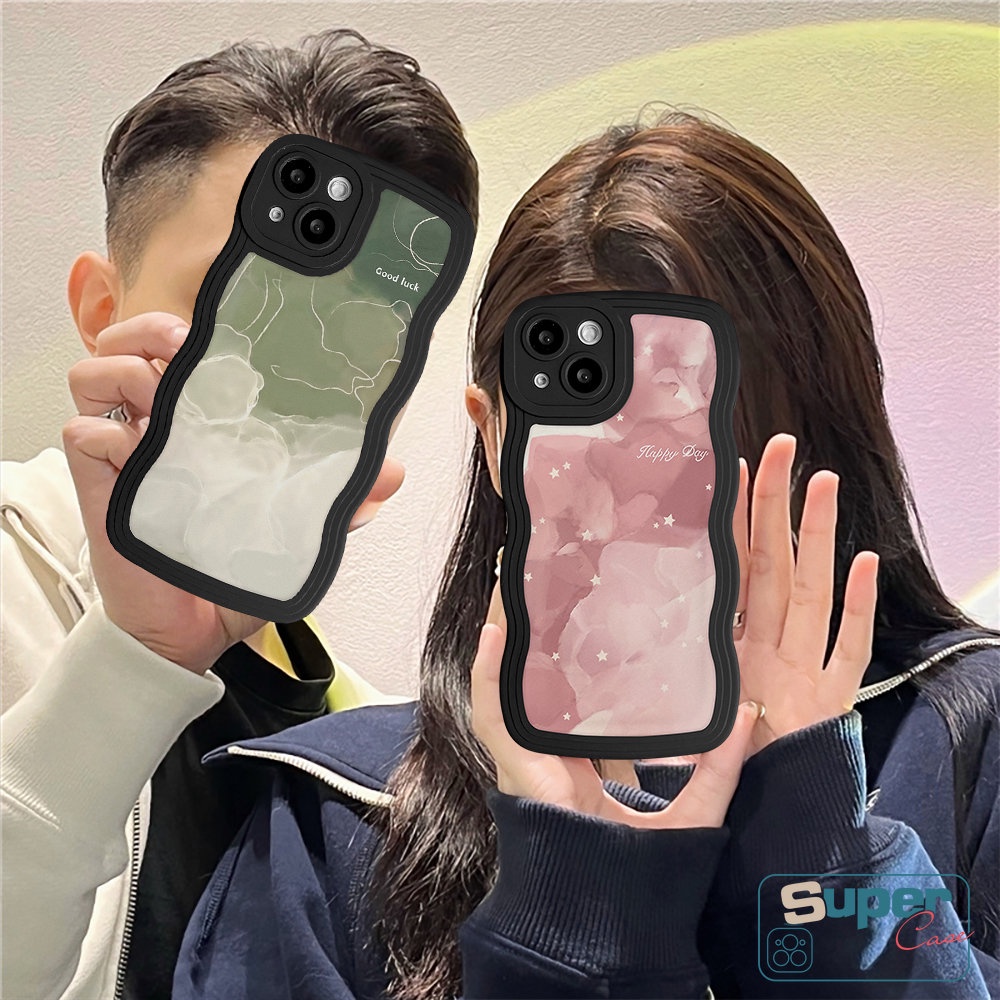 Case Untuk Realme C25 C55 C35 C21Y C25Y C30 C12 C11 C25s C33 8i C15 C3 9 Pro+5 6i 5i 8Pro 9 9i 7 7i C1 C20A C20 C11 C20A Couple Halo Dyed Watercolor Star Line Wavy Edge Sarung Soft Case