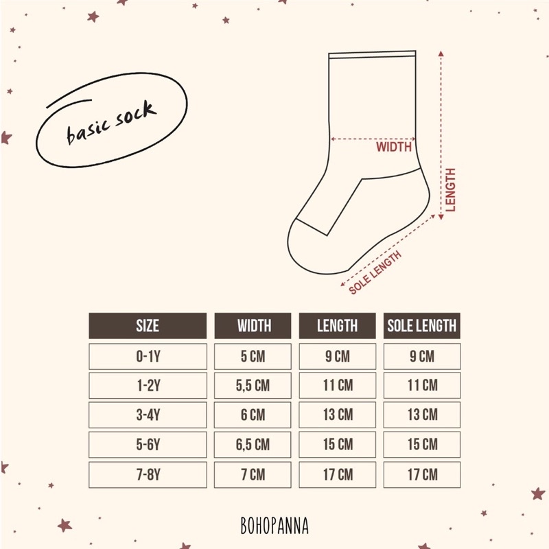 BOHOPANNA - BASIC SOCK - KAOS KAKI ANAK 0-8 TAHUN