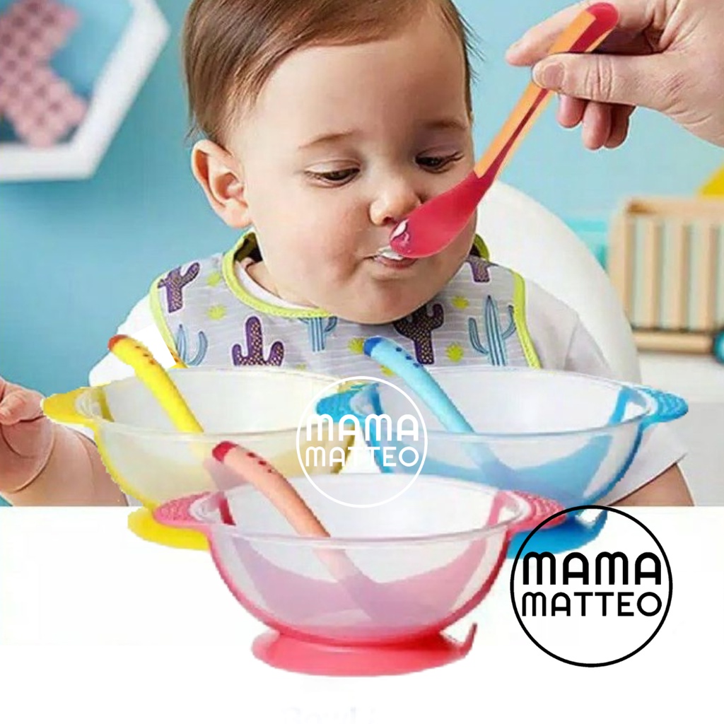 Mangkok Makan Bayi / Mangkuk Anak Dengan Tutup Anti Slip Anti Tumpah / Tempat Makan Bayi Bahan Plastik Food Grade Warna Kuning Biru Pink