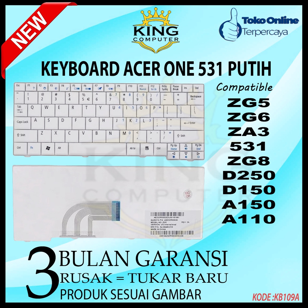 keyboard acer aspire 531 AO531 ZG8 AOD150 WHITE