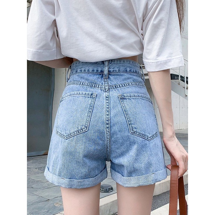 Celana jeans pendek wanita love jeans korea kekinian high waist hot pants jumbo short pants cewek 2023 terbaru