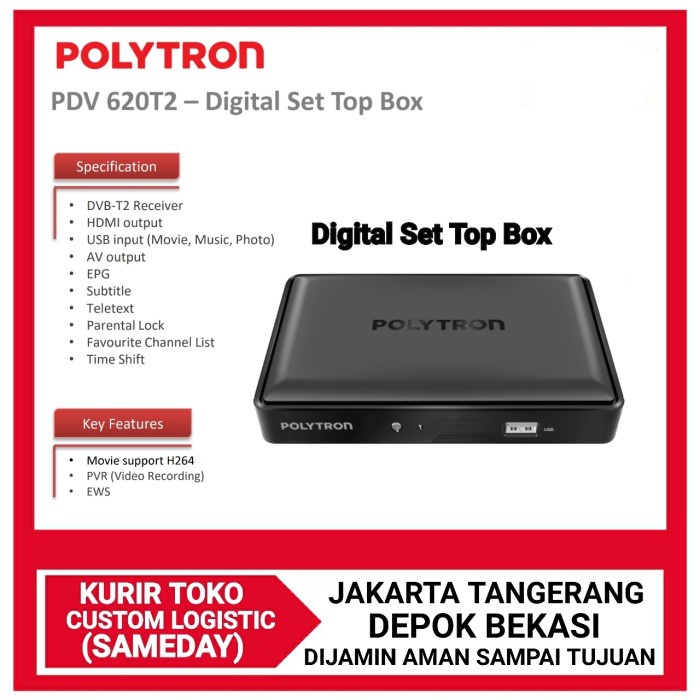 Polytron Set Top Box PDV-620T2 DVB T2 TV Receiver STB Siaran Digital