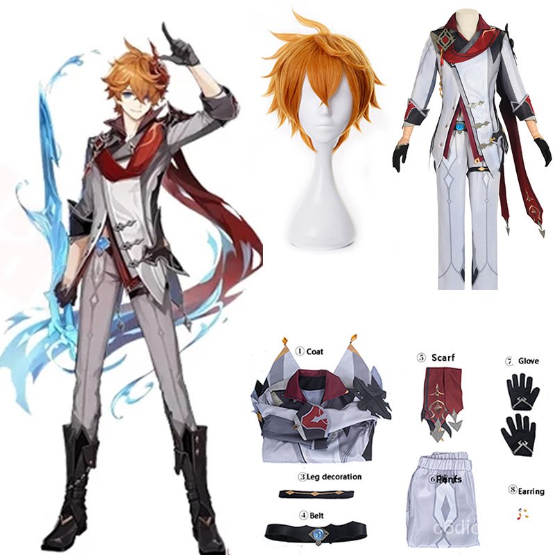 Anime Genshin Impact Tartaglia Cosplay Costume Childe Cosplay Wig Full Set Clothes Earring Christmas