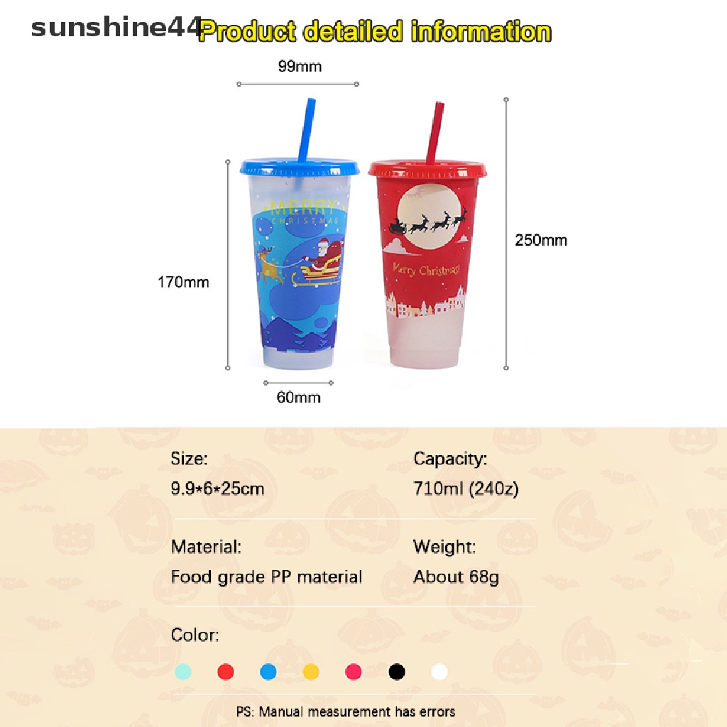 Sunshine Gelas Minum Plastik Motif Natal Dengan Sedotan Dapat Berubah Warna