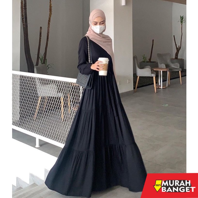 model gamis kombinasi polos terbaru 2022 ALESHA Long Dress Baju Muslim Wanita Fit To XL Bahan Katun 