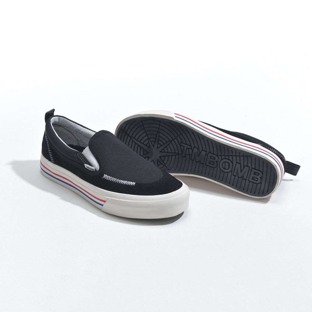 SEPATU TIMEBOMB | SLIP ON PREDATOR  BLACK  STRIPE RED-BLUE (SS)