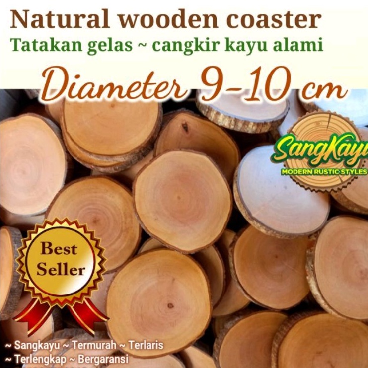 Natural wood coaster 9-10 cm tatakan kayu bulat alami