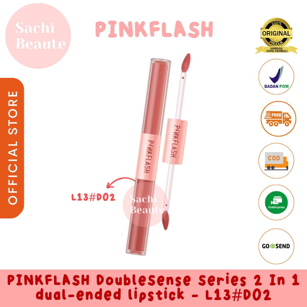 PINKFLASH 2 IN 1 Double Effect Lipstik Ombrelips Liquid Matte Velvet Lipstick Lightweight High Pigment Lasting Lipstik - D02