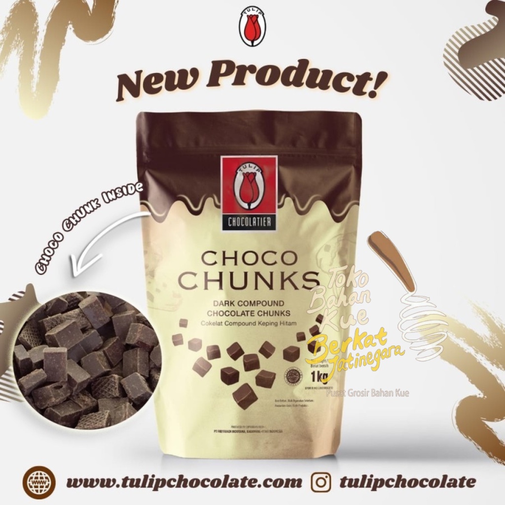 TULIP CHOCO CHUNKS 1 KG - DARK CHOCO CUBES - COKLAT KUBUS