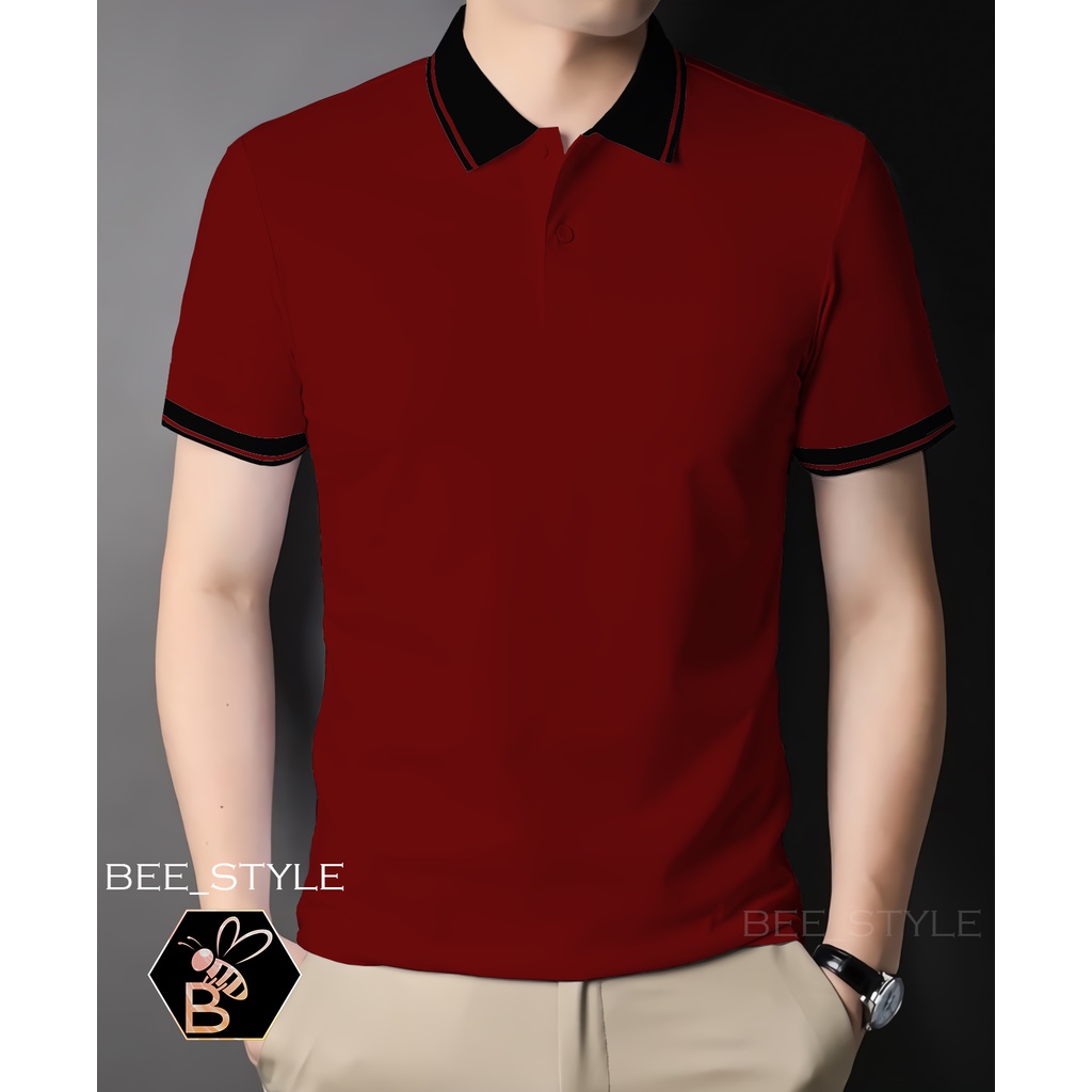 Bee Kaos Kerah Polo Polos Kombinasi / Kaos Pria Polos / Polo Shirt Kerah Kombi