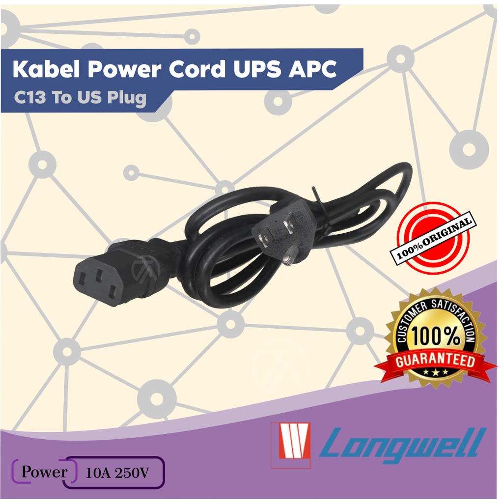 Jual KABEL POWER CORD UPS APC C13 TO US PLUG LONGWELL LS60 10A 250V