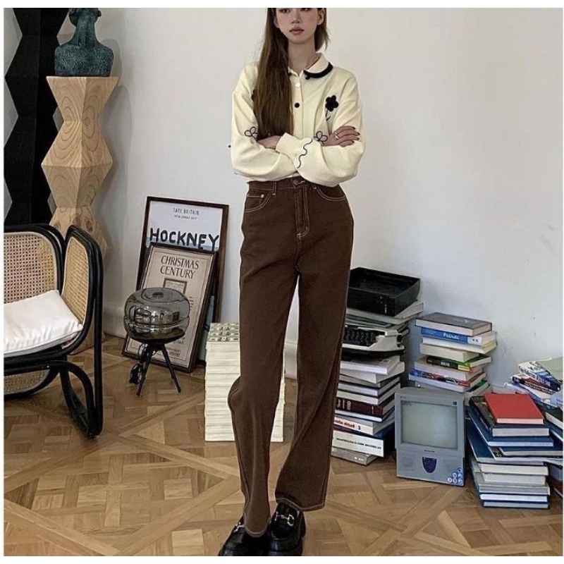 Celana Loose Jeans Brown highwaist