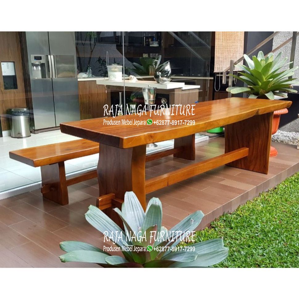 Meja Kayu Trembesi Utuh Tebal Bangku Kayu Panjang Unik